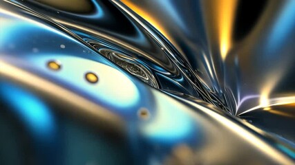 Poster - Liquid gold flows, iridescent, dark background, digital art
