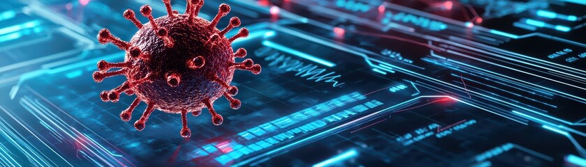 Poster - Close-Up of 3D Hologram of Virus Representing Global Health Outbreak and Data Technology