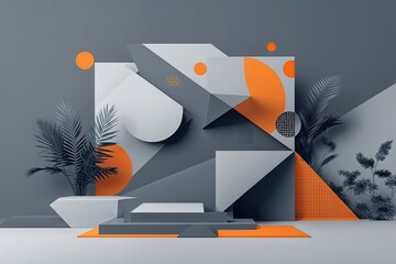 Poster - Grey Abstract Geometric Background with Modern Halftone Design for Web Banners and Layouts