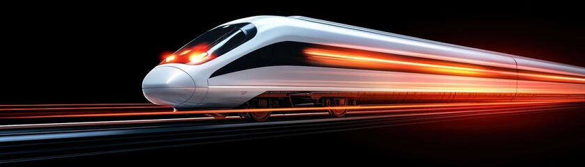 Poster - High-Speed Train Concept Close-Up of a Sleek Bullet Train in Motion with Light Trails