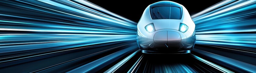 Poster - Close Up Concept of High Speed Bullet Train with Motion Blur and Futuristic Design