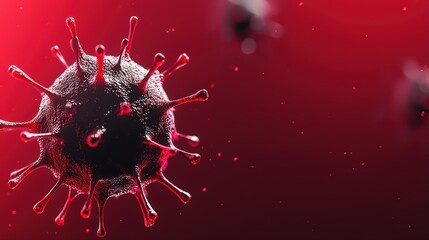 Poster - Highly Detailed Close-Up of a Microbial Structure Against a Vibrant Red Background