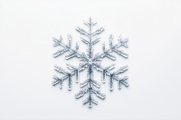Poster - Intricate Frozen Snowflake Macro Shot on White Background for Nature Photography