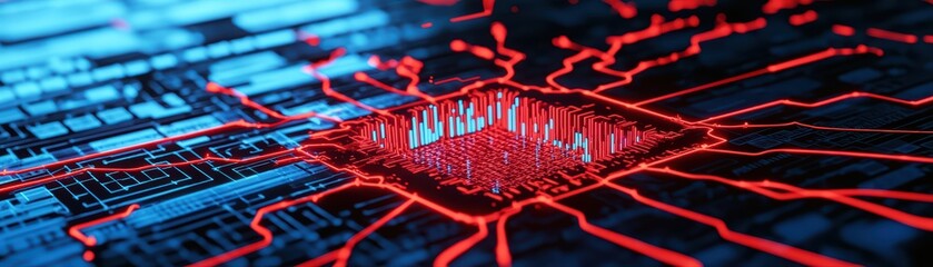 Poster - Abstract Concept of Network Security and Breach Visualization with Circuit Board Elements