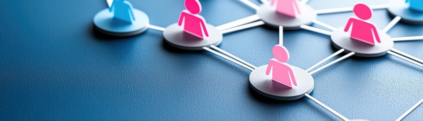 Poster - Team Collaboration Concept with Connected Paper Figures and Network Lines on a Blue Background