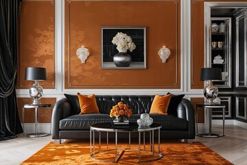 Poster - Energetic Ochre Backdrop for Contemporary Black and Silver Interior Design