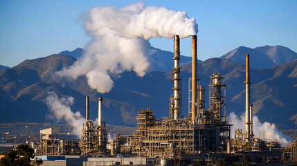 Poster - Industrial plant releases smoke into the atmosphere Generative AI