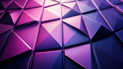 Wall Mural - An abstract geometric 3d dark purple metallic background featuring triangles and gradient effects. Deep Shadows. Illustration