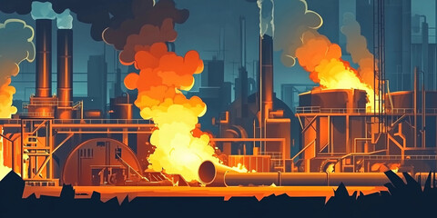 Poster - Steelmaking thermal furnaces in action at a metallurgy plant Generative AI