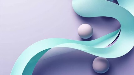 Poster - Pastel spheres and ribbons swirl on lilac background, design element
