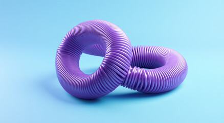 Two purple spiral rings intertwined on blue background.