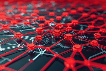 Poster - Vibrant Red Poster Illustrating Advanced Technology Connectivity and Patterns