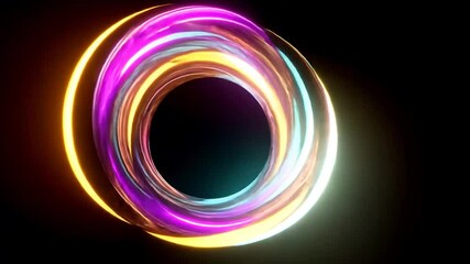 Poster - Neon rings swirl, dark background, abstract art, digital design