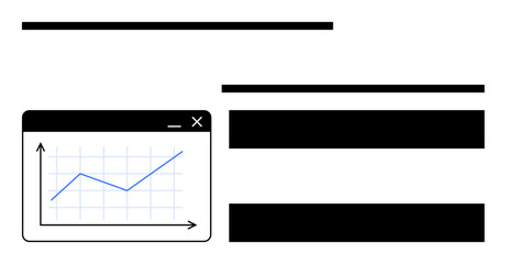 Window with growth line graph, arrows for trend analysis, and minimalist bars. Ideal for analytics, business growth, reporting, performance metrics, research, planning flat simple metaphor