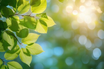 Wall Mural - fresh green leaves are backlit by the sun, creating bokeh background. ideal for nature, spring, or w
