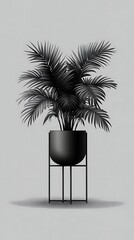 Poster - Elegant Black Palm Plant in Minimalist Pot Stand