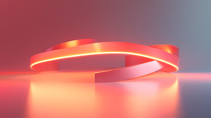 Wall Mural - 3d render, abstract simple background. glowing spiral neon line, pink gold gradient, minimalist wallpaper. Serpentine Reflection. Illustration