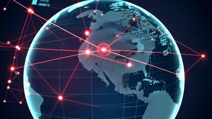 Poster - Global Network Connectivity Visualized with Red Lines and Nodes