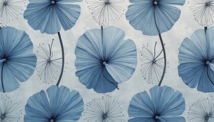 Poster - Seamless pattern with large ginkgo leaves in shades of grey and blue. Elegant, sophisticated design. Carpet, textile or wallpaper texture. Modern stylish design for decor. Floral illustration.