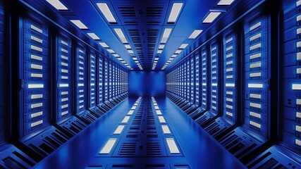 Poster - Futuristic Server Room: Blue Digital Corridor