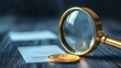 © Ytnart - A close-up of a magnifying glass resting on a coin and documents, symbolizing scrutiny, investigation, and analysis in business. Perfect for financial or research-related projects.