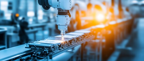 Poster - advanced robotic arm in a factory, enhancing automation and efficiency in manufacturing processes.