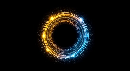 Aufkleber - Futuristic Circular Tech Element Glowing Blue and Gold Particles Isolated on Black Background