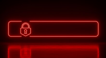 Aufkleber - Neon Padlock Icon Glowing Red Frame Security Concept Digital Placeholder