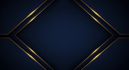 Poster - elegant dark blue abstract background golden lines diamond frame high resolution