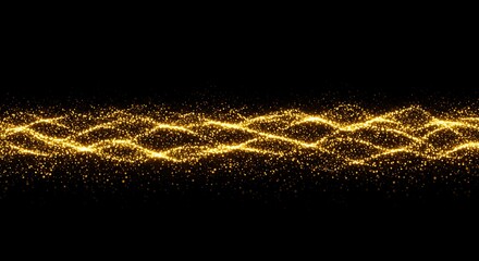 Aufkleber - Golden Glittering Stream Flowing Wavy Line Abstract Sparkle Trail on Black Backdrop