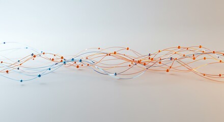 Poster - wavy lines spheres connecting data network flow abstract 3d render
