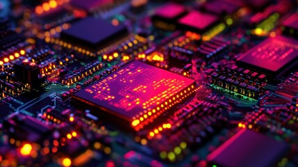 Poster - Close-up of Circuit Board with Glowing Components