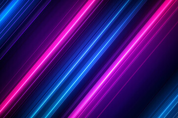 Poster - Diagonal pink and blue neon lights creating modern background design
