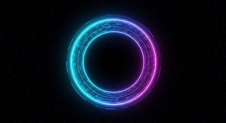 Fototapete - Futuristic Neon Ring Glowing Circuit Board on Dark Space Background Technology 3D Render 4K