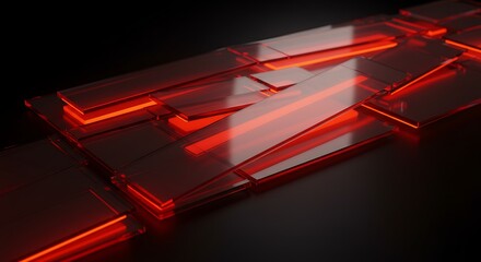Aufkleber - Red Neon Illuminated Glass Blocks Geometric Stack on Dark Surface Abstract