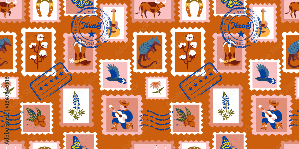 Vector seamless pattern with Texas symbols for wallpaper, wrapping ...