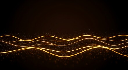 Poster - Golden Lines Flowing Sparkling Elegant Dark Backdrop Abstract Digital Art