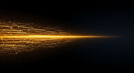 Fototapete - Golden Data Stream Network Flow Abstract Tech Background Perspective Digital Connection