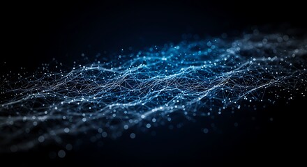 Fototapete - Interconnected Network Glowing Data Flow on Dark Backdrop Abstract Digital Connection Lines and Dots Futuristic Technology