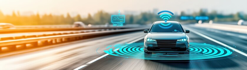 Poster - Futuristic Smart Highway Concept Showcasing AI Powered Vehicle on Advanced Road System