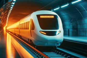 Poster - Futuristic Cyber Train Approaching a Modern Station in a High-Tech Tunnel Environment