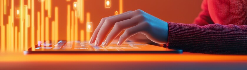 Poster - Close-Up of Hands Typing on Keyboard in a Digital Transformation Concept Background