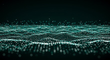 Fototapete - Abstract Green Data Wave Flowing Digital Particles in Cyberspace Bokeh Effect