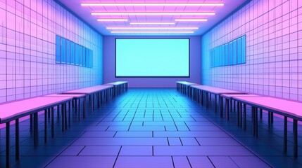 Poster - Modern Classroom Concept for Metaverse Education with Vibrant Neon Lights and Technology