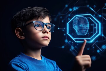 Poster - Young Student Engaging with Online Learning Concept Through Digital Interface Technology