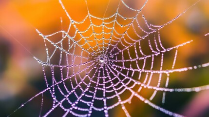Wall Mural - A Delicate Spider Web Covered With Tiny Water Droplets
