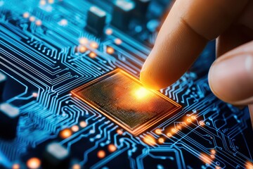 Poster - Innovative Technology Concept with a Finger Touching a Modern Circuit Board in a Lab Environment
