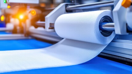 Poster - High Tech Textile Manufacturing Process with Advanced Machinery and Fabric Roll on Production Line