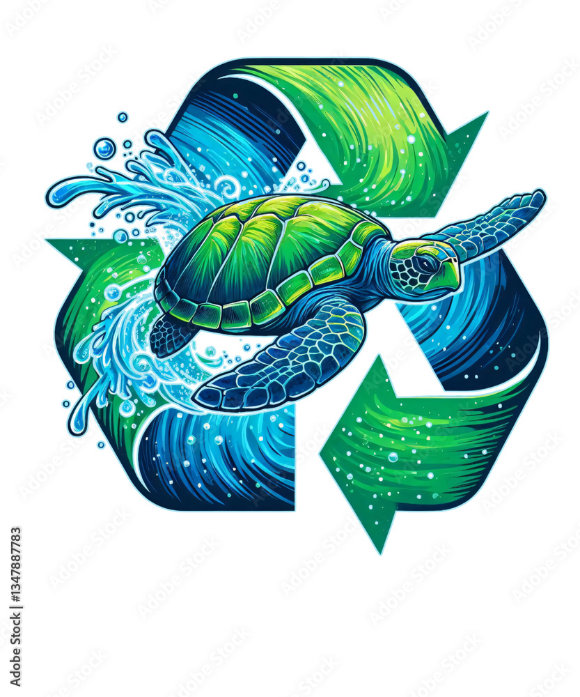 [BAA] å_Sea Turtle with Recycling Symbol – Ocean Conservation and ...