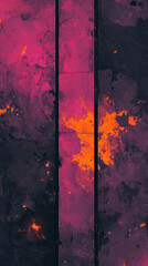 Poster - A photo of a wall with a pink and orange stripe. The wall appears to be covered in graffiti and has a grungy, urban feel to it. The colors of the graffiti and the wall create a sense of chaos